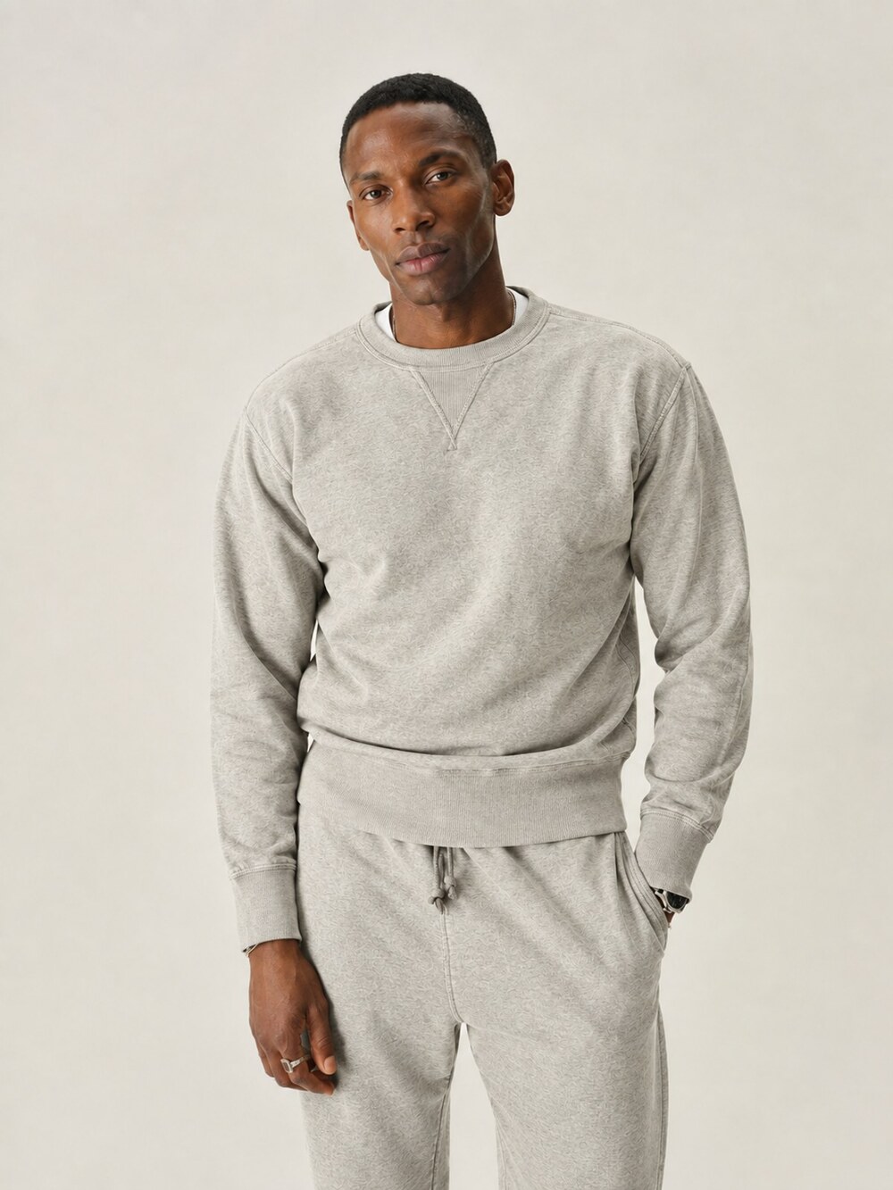 Buck Mason Men Welterweight Double V Sweatshirt Heather Oat Sz S MSRP 138 [DA17]